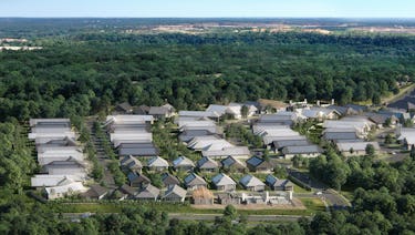 A aerial rendering of ICON's 100-home community with Lennar